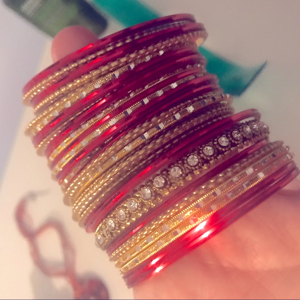 Red and gold bangle bracelets